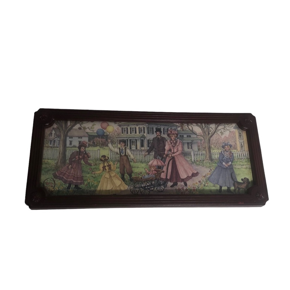 Vintage Victorian Stroll In Park framed art print 18.5” x 8.5”